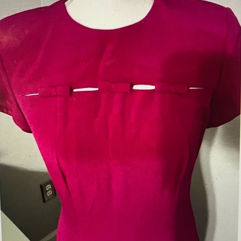 Deep Pink 100% Silk Dress With Side Slit featuring bow design and yoke slits 2P